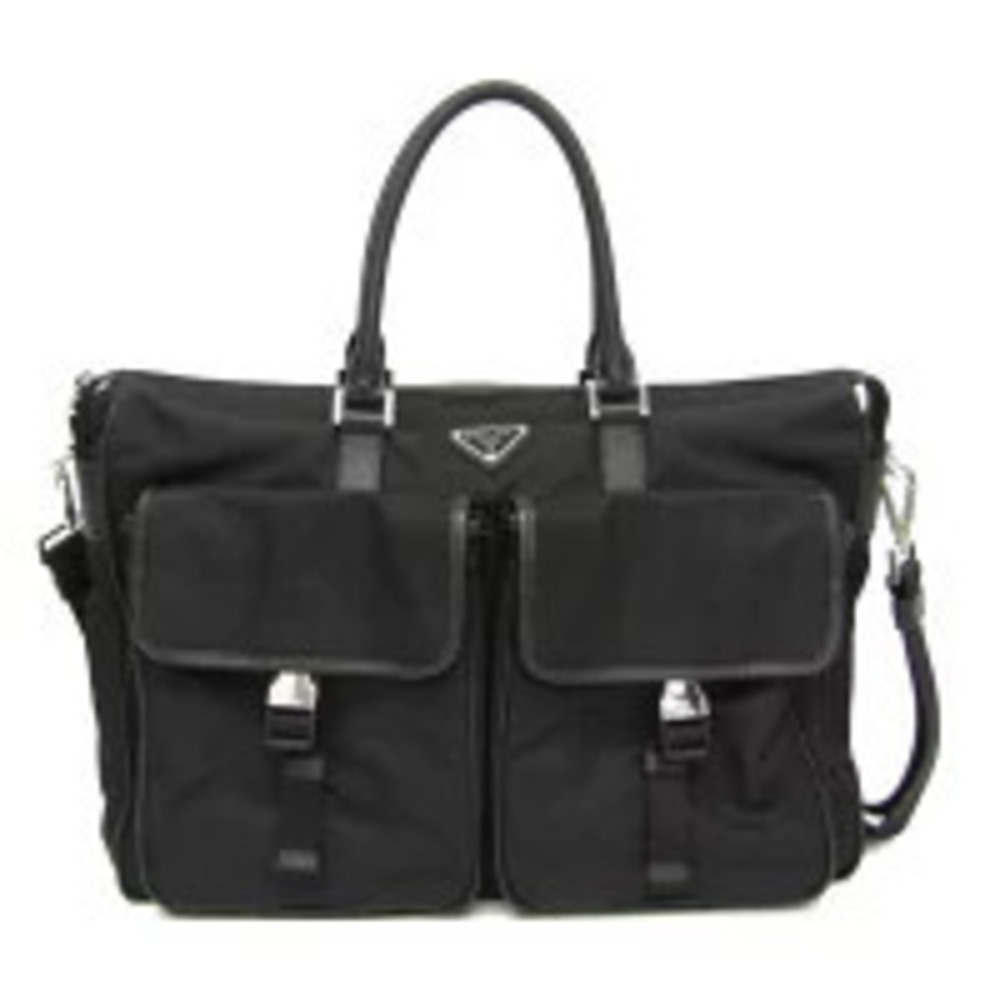 Prada Saffiano Tessuto Leather Briefcase Case Nero Black